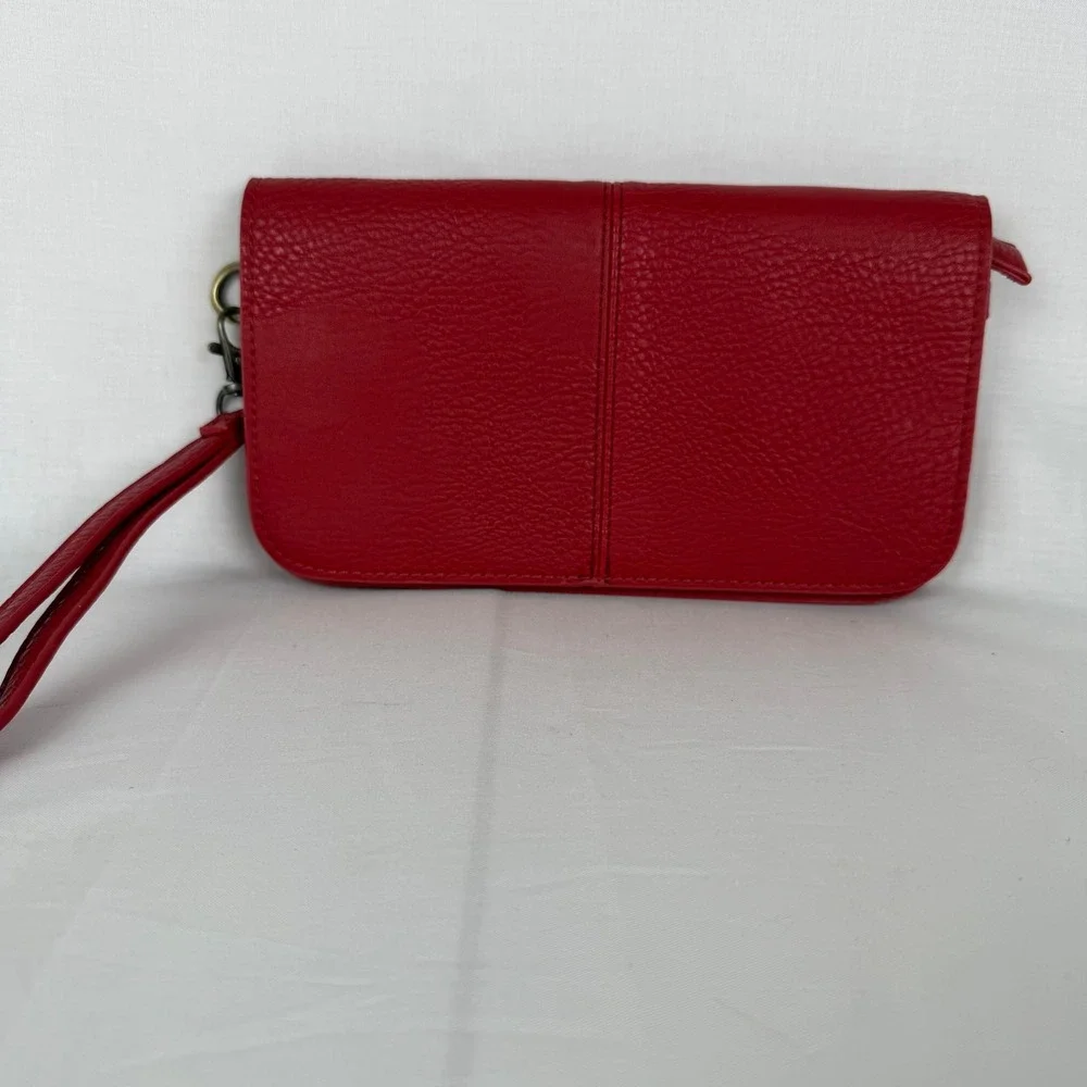 Joy Susan Red Pebbled Vegan Leather Wristlet Clutch Wallet Magnetic Snap Flap